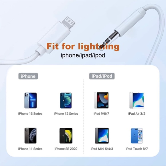 (1) Aux Cord/Cable iPhone, Lightning to 3.5mm for car/stereo/headphones iOS 3.3’ - Picture 6 of 9